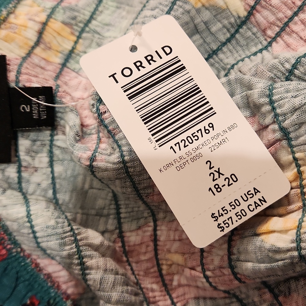 Torrid Babydoll Slub And Poplin Smocked Bodice Puff Sleeve Top - Picture 6 of 7